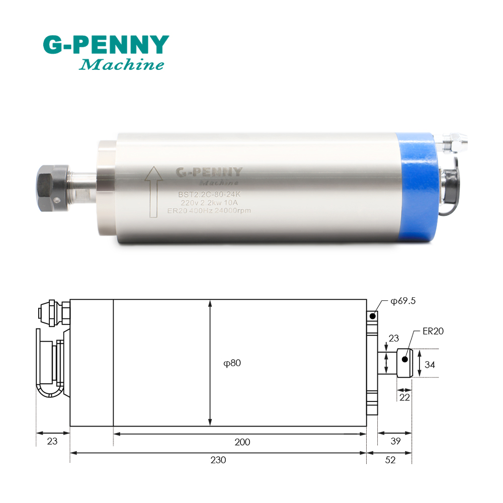 G-PENNY 2.2kw ER20 Water Coole - 2.2Kw Water Cooled Spindle Kit Vfd 评论和价格